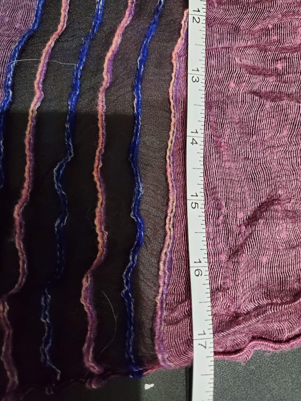 Fleurs by Elisabeth Audibert Paris Silk Scarf Boho Textured Fringe Purple Blue - Picture 4 of 9